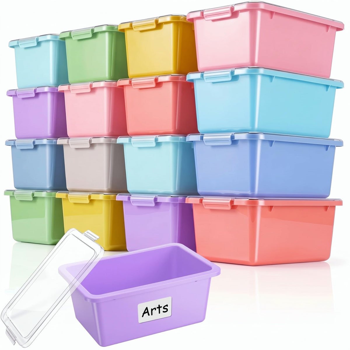 10 Pcs Classroom Storage Cubby Bins with Latching Lid,Macaron - Image 1