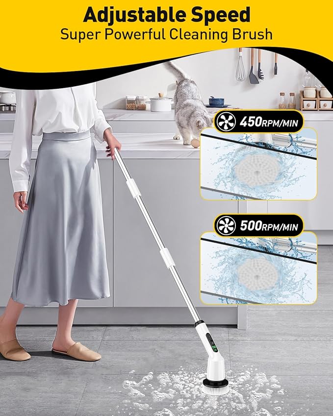 Electric Spin Scrubber for Cleaning Bathroom, Shower Scrubber Cordless Cleaning Brush with IPX7 Waterproof & 2 Speed,Cleaning Brush Cleaning Supplies for Shower Tub Kitchen Tile Toilet Silver