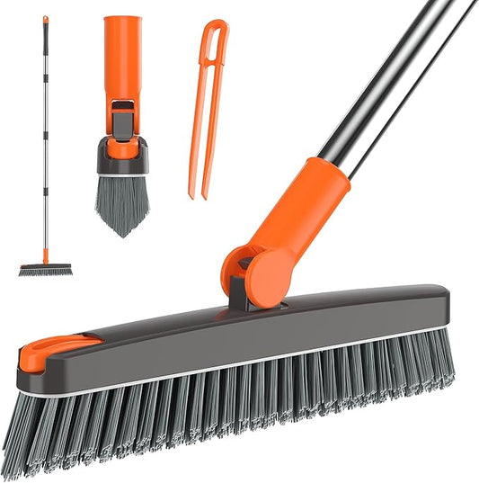AIR U+ Grout Brush with Long Handle 180° Swivel Scrub Brush with Tweezers to Hair Clip V-Shape Grout Line Scrubber Stiff Bristles for Deep Cleaning Crevice, Tile Line, Shower, Kitchen, Corners