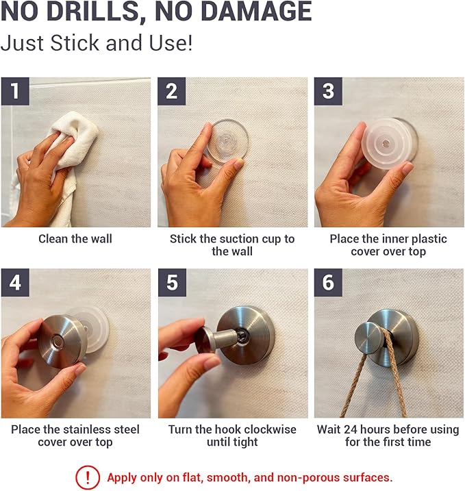 Suction Cup Hooks for Shower - 2 Pack, Bronze - Stainless Steel, Strong Suction, No Drill, Removable Hanger, Tile Bathroom Kitchen Wall, Glass Door, Mirror Hook Hanging Robe, Towel Holder