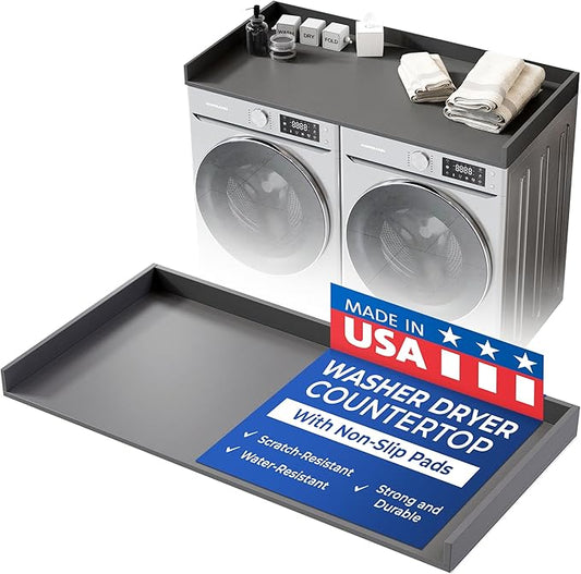 OfficeSimpli Washer Dryer Countertop, Made in USA, Non-Slip Pads, Easy Clean, Laundry Room Essentials and Decor, Washer Dryer Wood Top for Organization (Slate Grey, Standard (27.5" x 54"))
