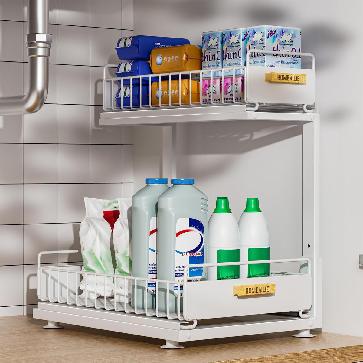 Under Sink Organizer, High Adjustable 2 Tier Under Kitchen Sink - Image 1