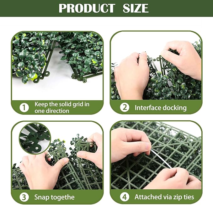 12PCS 20"x 20" Artificial Boxwood Wall Panels, UV-Anti Grass Wall Hedge Plant Panels for Indoor Outdoor Green Wall Decor Ivy Fence Covering Privacy