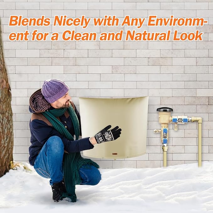 Backflow Preventer Pipe Insulation Cover (5°F) - Irrigation Sprinkler Valve Insulated Pouch - Water Well Pump Cover - Sturdy 5 Layers for Winter Freeze Protection, 50" W x 40" H, Beige