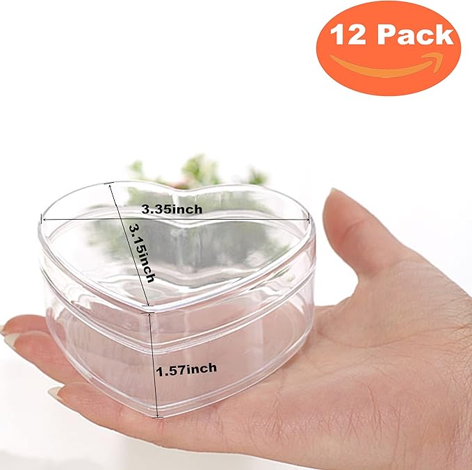 Acrylic Boxes 12 Pieces Clear Acrylic Heart Box with Lids Heart-shaped Crystal Cube Jewelry Display Storage Box for Wedding Valentine's Day Party Favor 3.4x3x1.6 Inch