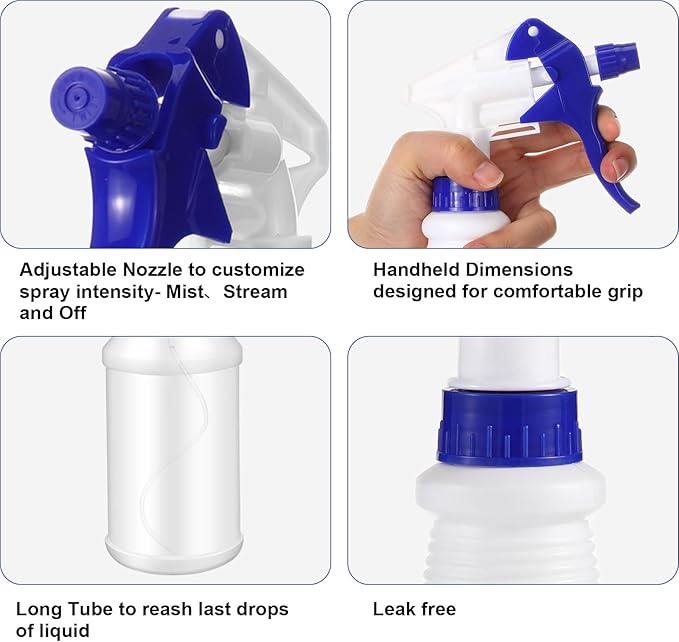 Rtteri 20 Pack 32oz Plastic Spray Bottles for Cleaning Solutions, Empty Spray Bottles Bulk, Adjustable Leak Proof with Label for Plants Pet BBQ Kitchen(Multicolor)