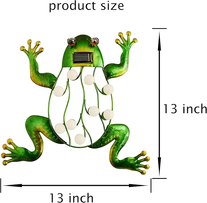 J-Fly Metal Frog Solar Lighted Wall Art Decor Outdoor Garden Fence Art Hanging Decorations for Yard Lawn Balcony Patio 13 * 13 inch Large