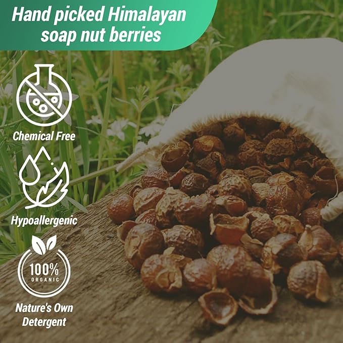 Cure wid Pure Organic Soap Nuts Deseeded 8oz/225g with 1 Wash Bag Approx 90 Loads Eco-friendly Soap Nuts Laundry Detergent,Chemical &Fragrance-free Organic Soap Berries Non-toxic Laundry Detergent