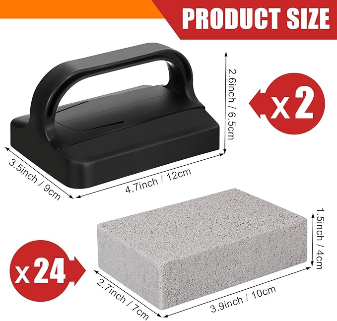 Dunzy 26 Pack Grill Griddle Cleaning Brick Block Pumice Stones Scrubbing Grill Cleaning Stone Griddle Scrubber Cleaner with Handle for Outdoor BBQ Flat Top Cookers Removing Greases Stains