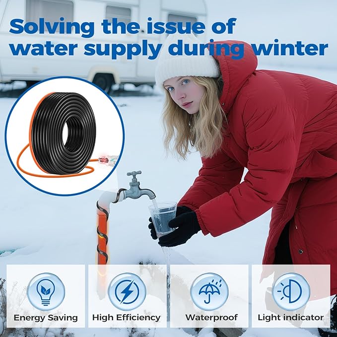 155FT（3FT-200FT） Pipe Heating Cable for Pipe Freeze Protection, Heat Cable for Water Pipes(Metal and Plastic), Pipe Heat Tape Keeps Water Flowing at -40°F 5w/ft, 120V Plumbing fixture