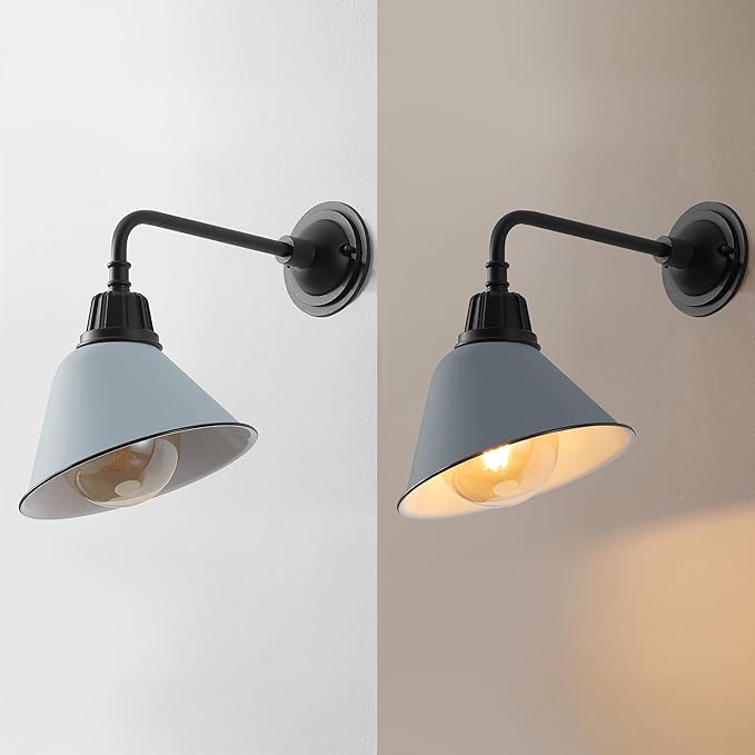 JONATHAN Y JYL7612K Croydon 9.63" 1-Light Farmhouse Industrial Indoor/Outdoor Iron LED Gooseneck Arm Outdoor Sconce for Entryway Lobby Kitchen Bathroom Bedroom Living Room Hallway, Matte Silver Blue