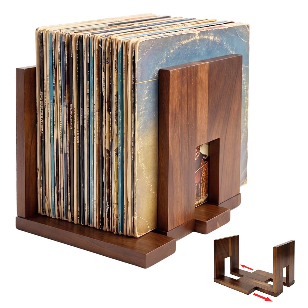 Vinyl Record Storage Stand, Solid Acacia Wood Album Holder - Image 1