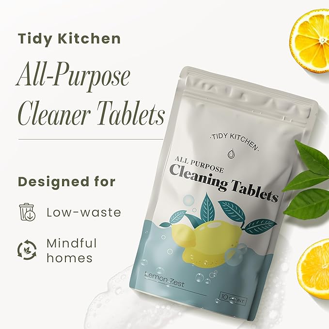Tidy Kitchen All-Purpose Cleaner Tablets - Multi-Surface on Counters, Stovetops, Tile, Wood, Bath & Glass, Water-Activated Concentrate, 10 Pack Refills