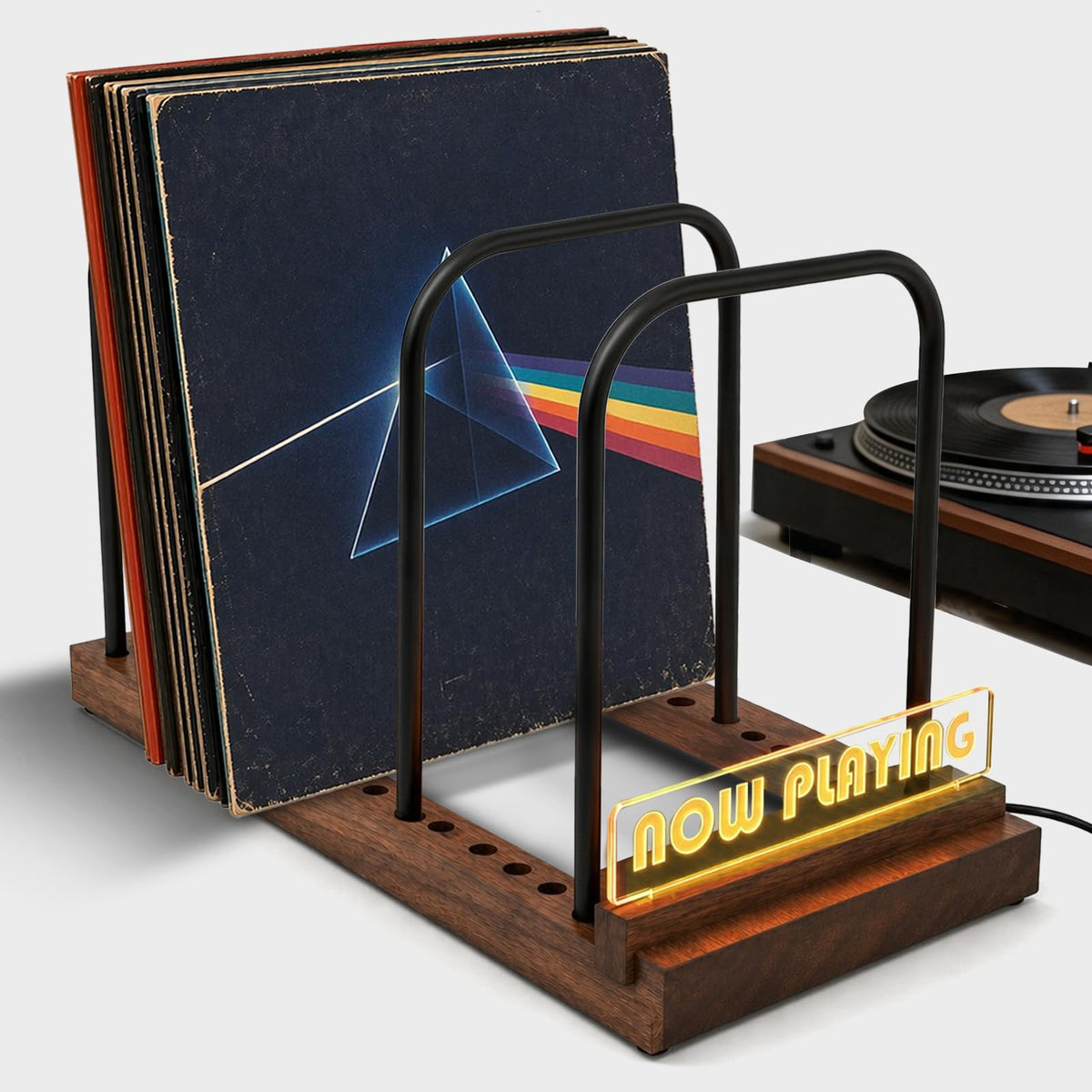 Vinyl Record Storage Holder for 50-75 LPs, Wood - Image 1