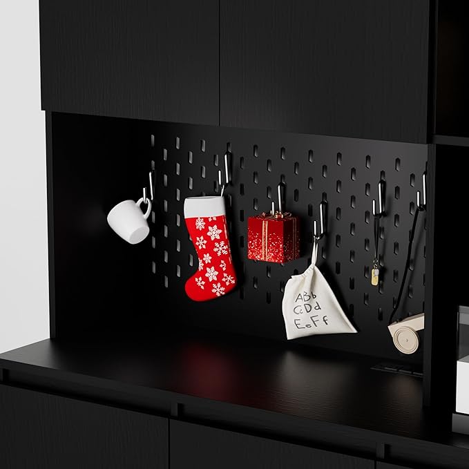 Tatub 74” Pantry Cabinet with Power Outlet, Kitchen Hutch with Storage & Microwave Shelf, Black Kitchen Pantry Storage Cabinet with LED Light Strip