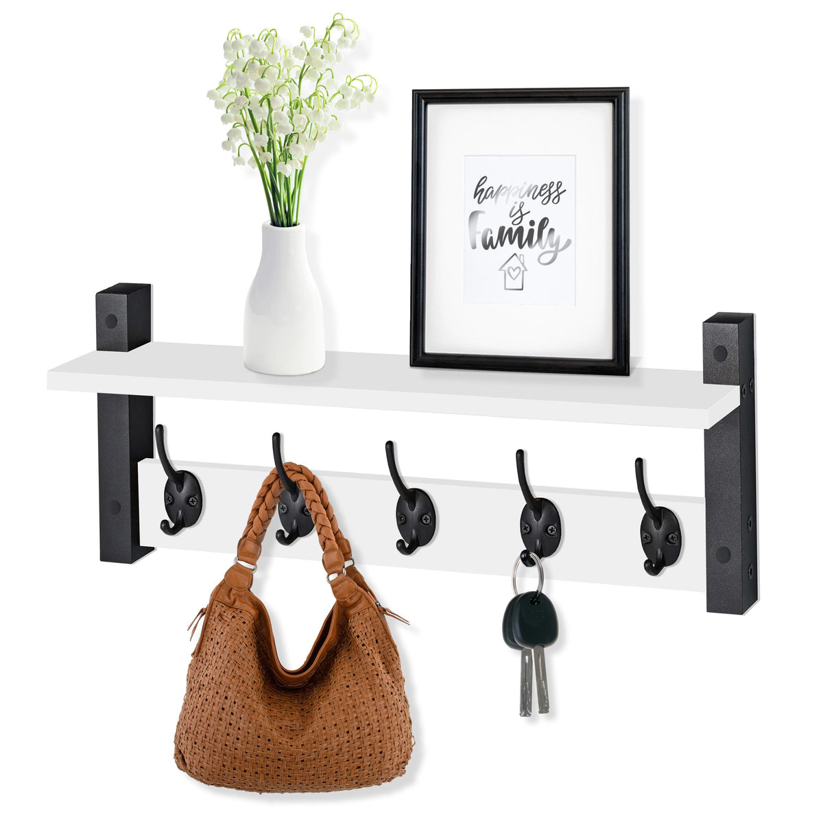 Sorbus Coat Rack Wall Mount with Shelf (White, 24 Inch) - Image 1
