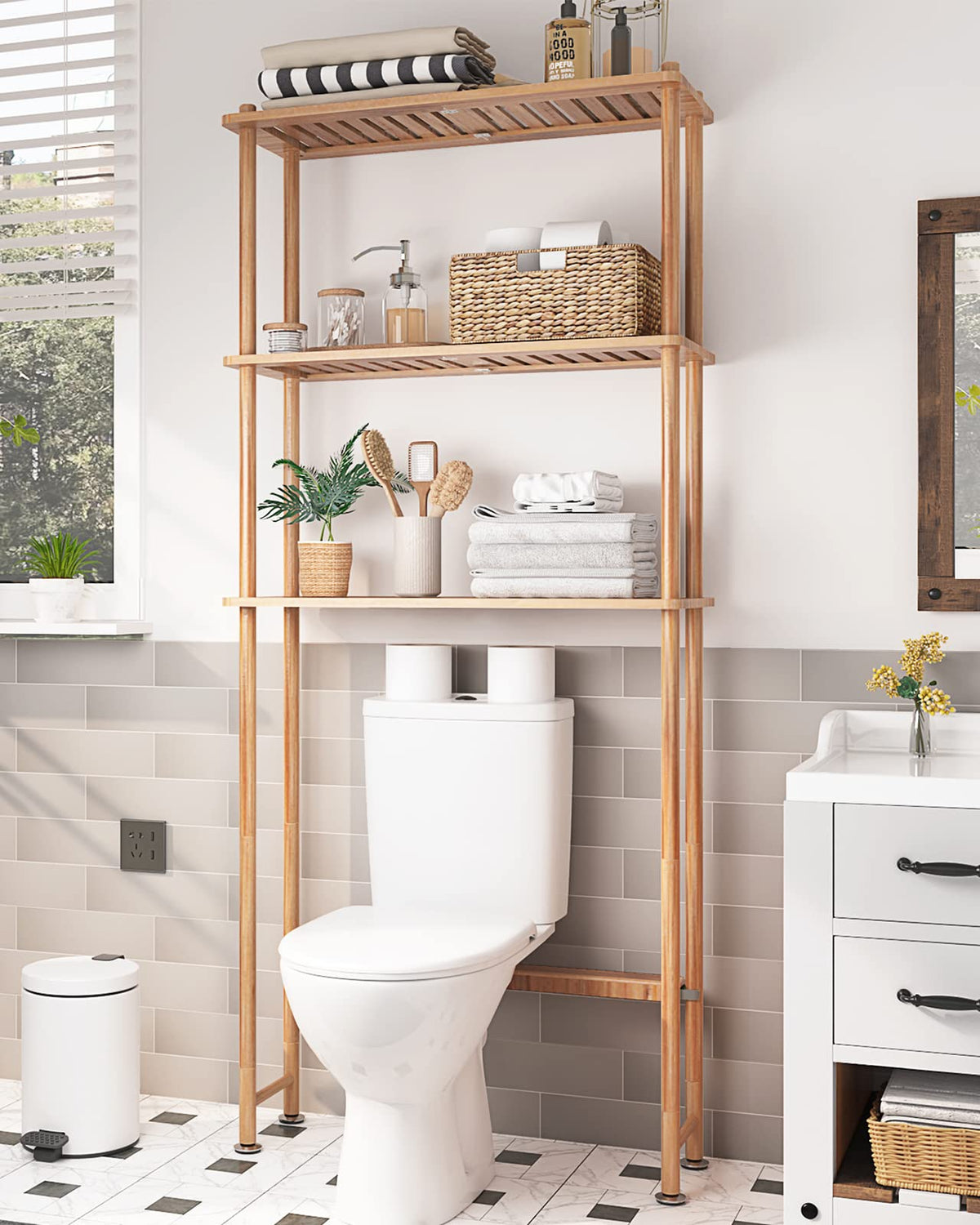 AmazerBath Bamboo Over The Toilet Storage Shelf, 3-Tier - Image 1