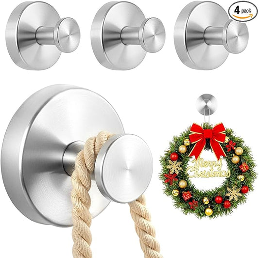 4 Packs Suction Cup Hooks for Shower, Heavy-Duty Wreath Hangers for Front Door, No Drill Glass Door Wreath Hanger Hook No Damage for Walls Bathroom Kitchen Window Mirror Tiles Towel Coat Robe Loofah