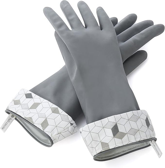 Full Circle Splash Patrol - Natural Latex Cleaning Dish Gloves, Stay-Dry Cotton Cuffs, Durable with Protective Lining, Small/Medium, (1 Pair) Grey
