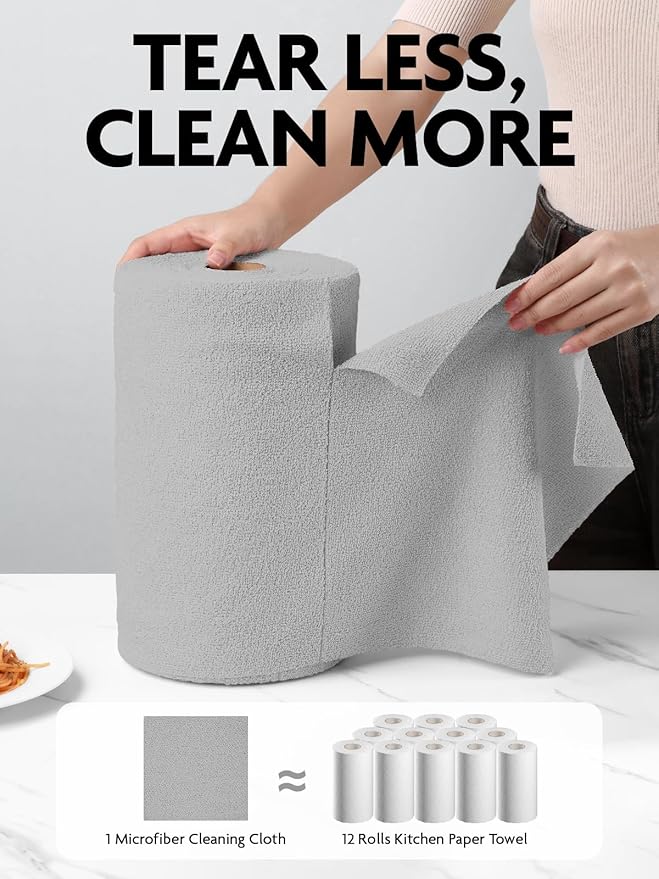 Fantasticlean Microfiber Towels Bundle, 75 Sheets Tear Away Cleaning Cloth Roll and 2 Pack Premium Drying Towel, for Home, car, Outdoor