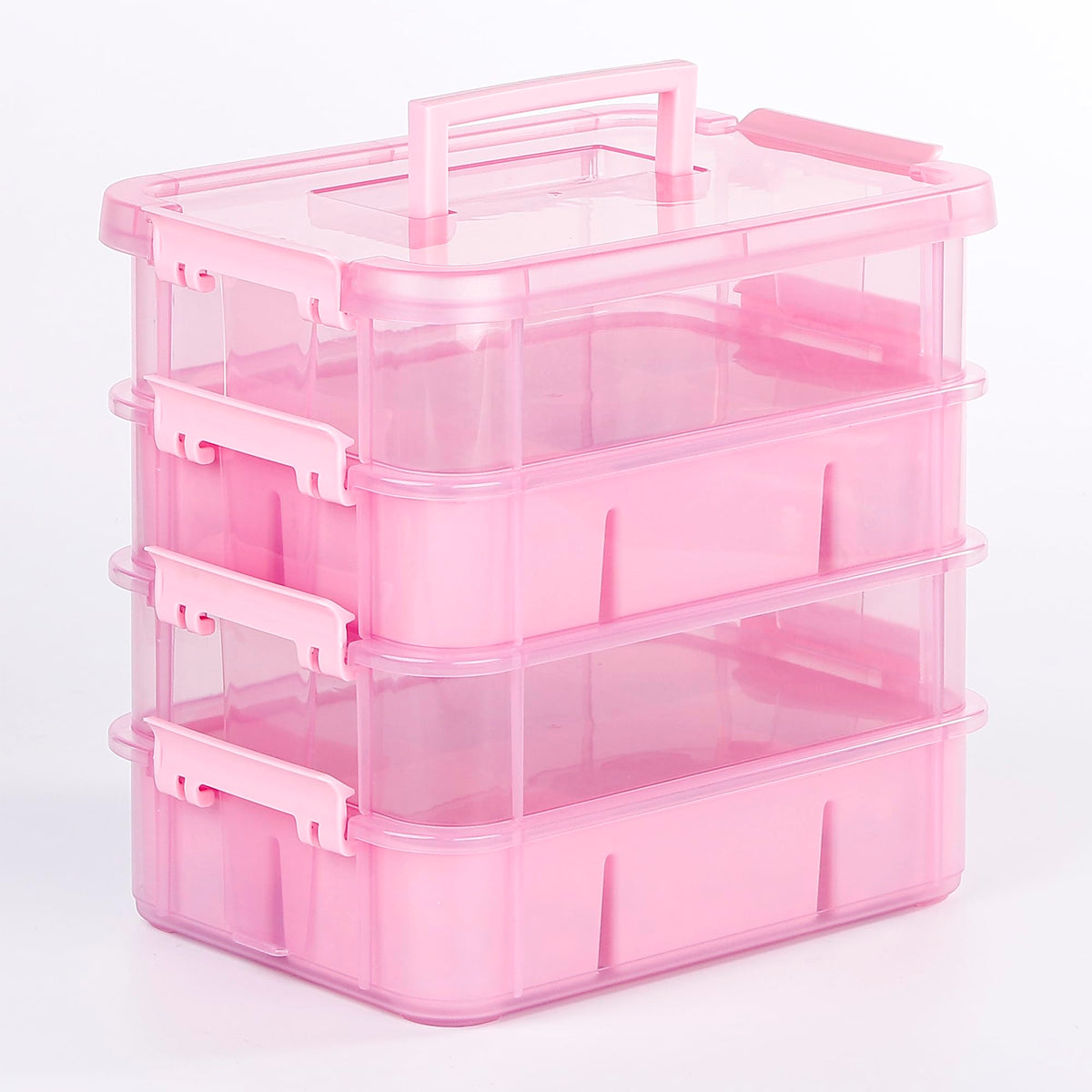 Art Supply Storage Organizer, 4-Tier 10 Qt Box, 2 Trays, Pink - Image 1