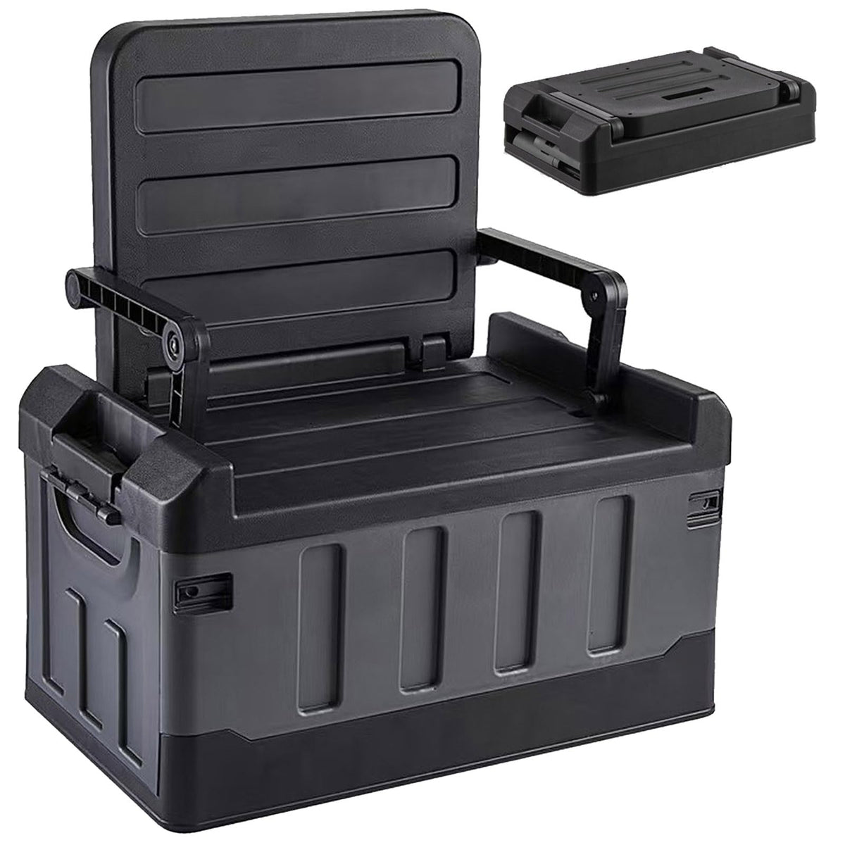 60L Foldable Seatable Camp Box Storage Bins w/Lids Trunk - Image 1
