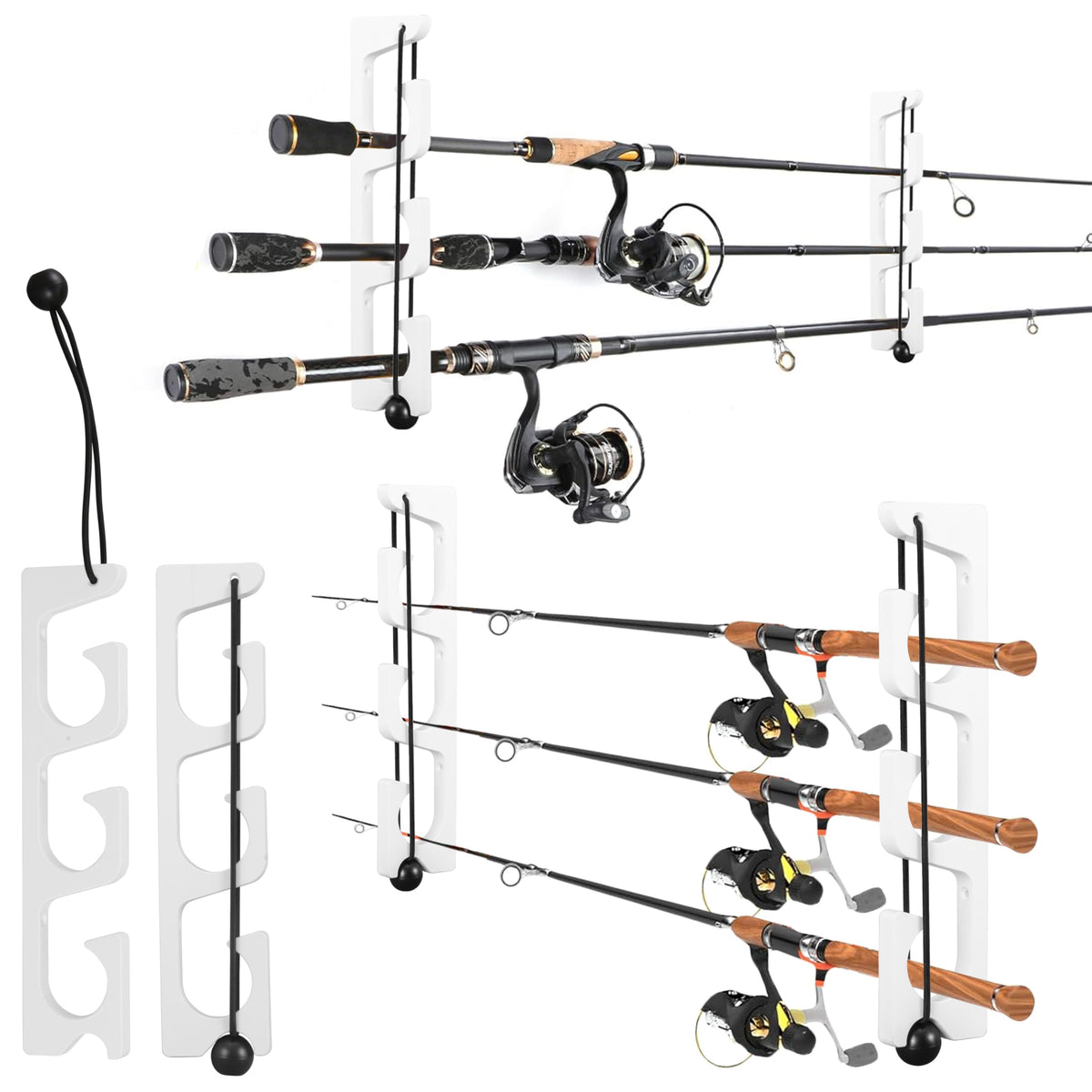 Horizontal Fishing Rod Holder, White Plastic Wall Mounted - Image 1