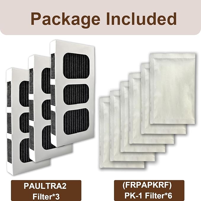 3 Packs PAULTRA2 Pure Air Filter & 6 Packs PK-1 (FRPAPKRF) Refrigerator Filter Compatible with Frigidaire Pure Air Ultra II