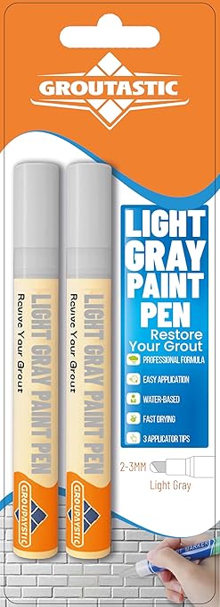 Light Gray Grout Paint Pen Tile Grout Colorant & Sealer Marker, Quick-Dry, Ideal for Bathroom, Shower, Kitchen Tiles Restores Grout Lines, 3 Adjustable Tips (2-3 mm) 2 Pack