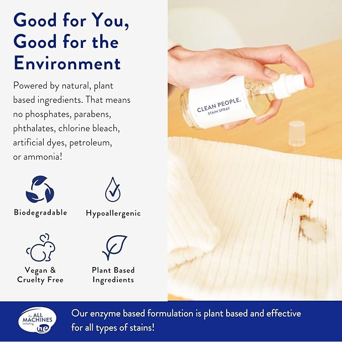 Clean People Ultra Concentrated Laundry Detergent Strips Fragrance Free & Stain Remover Spray- Plant-Based, Eco Friendly Laundry Detergent 96ct & Stain Spray 4oz (2 Pack)