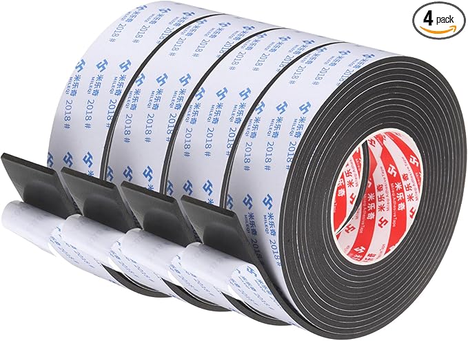 PATIKIL 4Roll Sponge Rubber Foam Tape, 1 3/4" W x 1/8" t x 16.4ft l Self-Adhesive Foam Insulation Tape Weather Stripping for Window Door Soundproofing Weatherstrip AC Seal Strip, Black