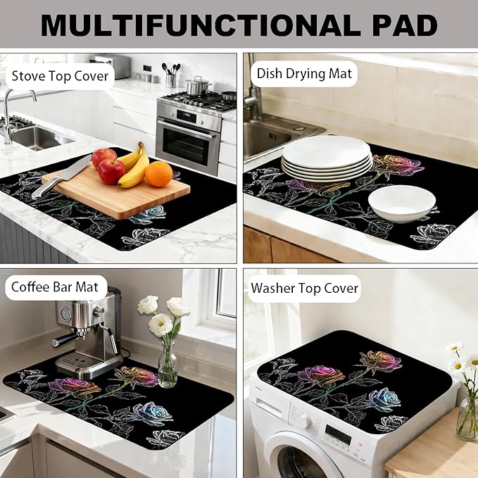 Glass Stove Top Covers for Electric Stove, Heat Resistant Counter Protector Mat, Non Slip Waterproof Surface Cover for Kitchen Counter and Cooktop (Neon Rose Trio, 28"L x 20"W)