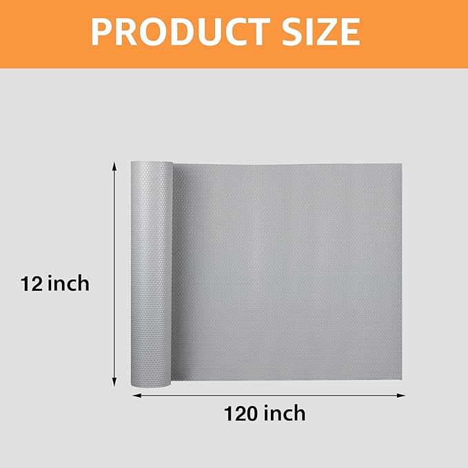 FLPMIX Kitchen Cabinet Shelf Liner: Light Gray Waterproof Kitchen Drawer Liner 12"x 120" - Easy to Cut Non-Adhesive Bathroom Cupboard Mat for Pantry Shelves