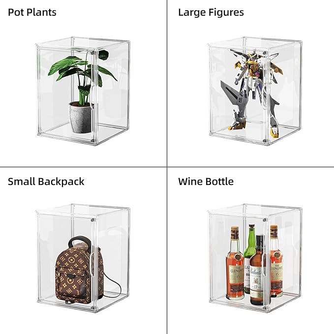 Clear Acrylic Display Case, Extra Large Stackable Storage Bins Magnetic Attraction Lids, 1 Pack Acrylic Box Showcase for Collectibles, Figures, Cosmetic, Purse, Handbag, Wallet, 10.7x10.2x14.2 inch