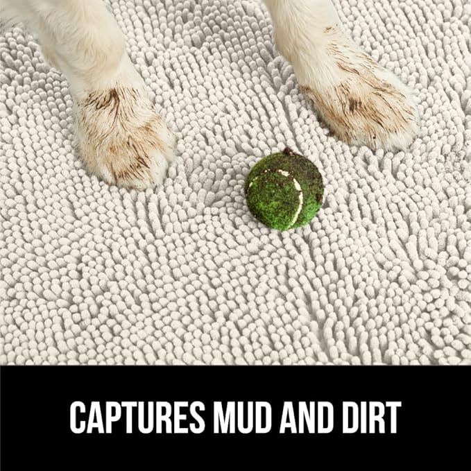 GORILLA GRIP SoakSTOPPER Dog Door Mat, 36x24 Machine Washable Rug Absorbent Doormat Captures Moisture Mud Dirt, Quick Dry Soft Chenille Entryway Rugs Indoor Entrance Mats for Dog Paws, Cream