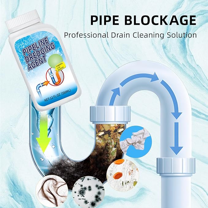 Powerful Pipe Dredging Agent - Professional Strength Drain Clog Remover, Fast-Acting Pipeline Dredging Agent for Kitchen Sinks, Bathroom Drains, Tubs & Toilets