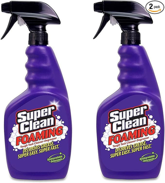 Super Clean Foaming Multi-Surface All Purpose Cleaner Degreaser Spray, Biodegradable, Full Concentrate, 32 Ounce, Pack of 2