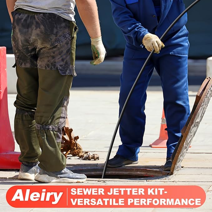Sewer Jetter Kit for Pressure Washer, Water Jet Drain Cleaning Hose with Pionter Button Nose Nozzle 1/4" NPT Sewer Cleaning Tool High-Pressure Nozzles,5800 PSI 25 FT
