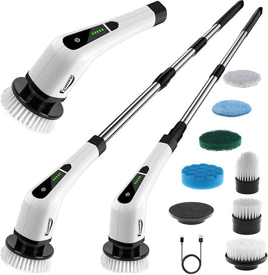 2025 Upgraded Electric Spin Scrubber – Shower Scrubber with Long Handle, Cordless Electric Cleaning Brush, 400 RPM Dual-Speed, IPX5 Waterproof, 90-Min Runtime, 8 Brush Heads for Powerful Cleaning