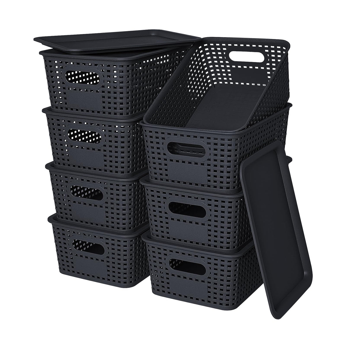 Ohmlove 8 Pack Plastic Storage Baskets with Lids for Organization - Image 1
