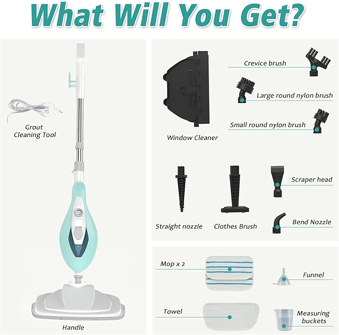 Steam Mops for Floor Cleaning, Handheld Steam Cleaner for Home, Lightweight All in 1 Steam Mop Detachable Steamer for Hardwood Floor Tile Couch, 2 Washable Pads, 1550W Deep Cleaning, White and Green