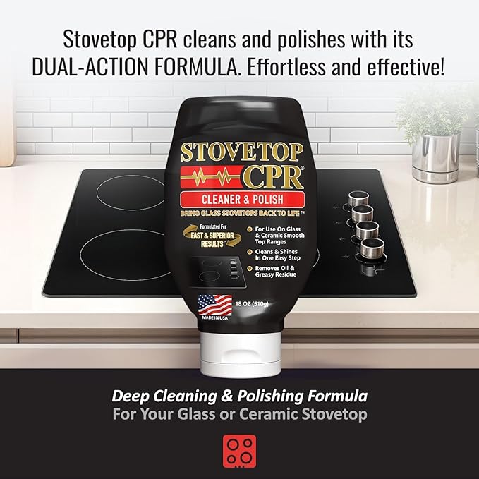CPR Stovetop 2-in-1 Glass Stovetop Cleaner and Glass Polish(18oz)-Ceramic Top Stove Cleaner, Oven Top, Cooktop, Electric Stove Ceramic (18 Ounce (Pack of 2))