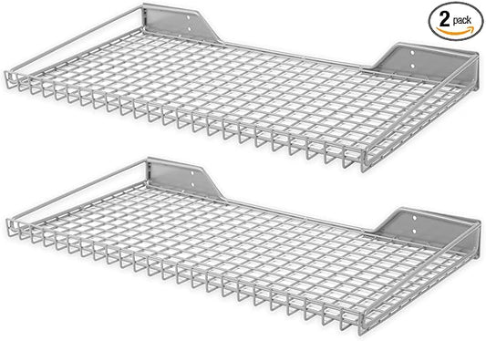 Wallmaster Heavy Duty Garage Wall Shelving 2 Pack 23.6"x11.8" Metal Wire Shelves Wall Mount Mesh Storage Rack for Garage, Office, Basement and Kithcen, max Load 65 lbs (Grey)