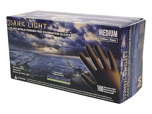 Adenna Dark Light 9 mil Nitrile Powder Free Exam Gloves (Black, X-Large), 100 Count (Pack of 2)