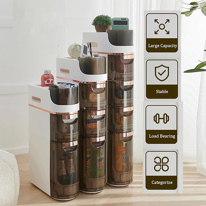 4 Tiers Narrow Bathroom Storage Cabinet with 3 Drawers,Movable Bathroom Floor Storage Cabinet with and Tissue Holder,Slim Cabinet for Small Space,Bathroom, Kitchen, Bedroom
