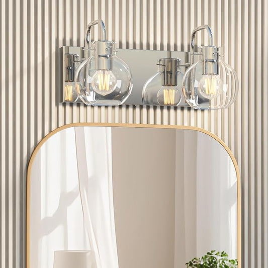 2-Light Bathroom Vanity Light, Modern Brushed Nickel Wall Sconce with Clear Glass Shade, Vintage Style Mirror Lighting for Bathroom, Bedroom, Living Room,14 Inch