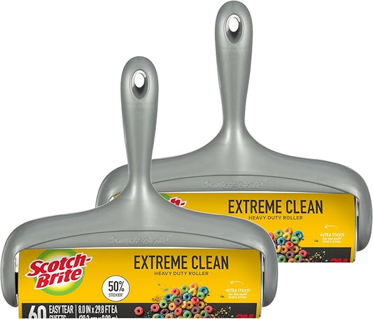 Scotch-Brite 50% Stickier Large Surface Lint Roller, Works Great On Pet Hair, 60 Sheets (Pack of 2)