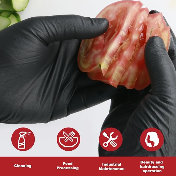 Disposable Gloves Small, Nitrile and Vinyl Blend Material Gloves, Latex Free, 4 Mil,100 Pc. - Food Grade Glove for Cleaning, Food Prep,Hair Dye, Tattoo, Black