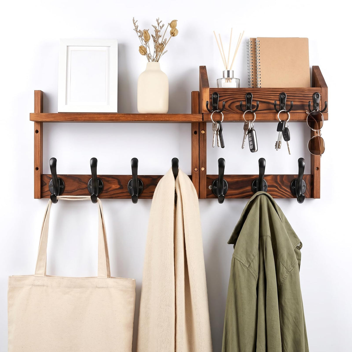 24 Inch Coat Rack Wall Mount with Shelf, 4 in 1 Entryway - Image 1