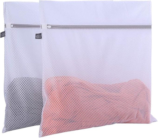 Kimmama Laundry Mesh Wash Bags, Lingerie Bags for Washing Delicates, Mesh Laundry Bags for Washing Machine, White Net, Grey Zipper, 2XXL